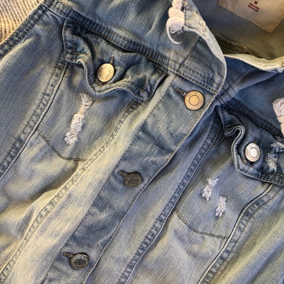 Mossimo supply distressed jean jacket with hood - Picture 5 of 8